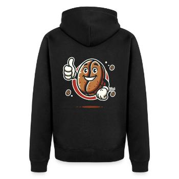 Thumbs up from a cheerful coffee bean - Unisex Premium Organic Zip Hoodie - black - Back - Nico (187cm)