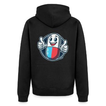 Thumbs up, happy medicine pill - Unisex Premium Organic Zip Hoodie - black - Back - Nico (187cm)