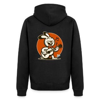 Lapin chantant joyeux avec guitare - Veste à capuche bio Premium Unisexe - noir - Dos - Nico (187cm)