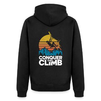Conquer The Climb - Unisex Premium Bio Zip Hoodie - Schwarz - Hinten - Nico (187cm)