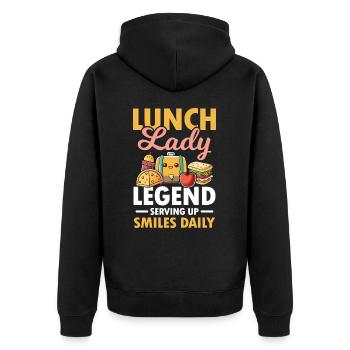 Lunch Lady Legend Serving Up Smiles Daily - Unisex Premium Bio Zip Hoodie - Schwarz - Hinten - Nico (187cm)