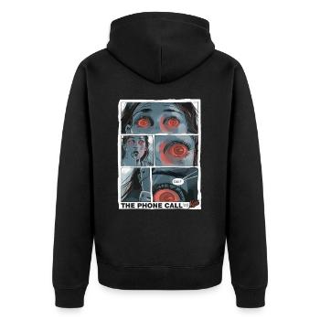 Bande dessinée sur l’horreur de l’appel téléphonique des milléniaux - Veste à capuche bio Premium Unisexe - noir - Dos - Nico (187cm)