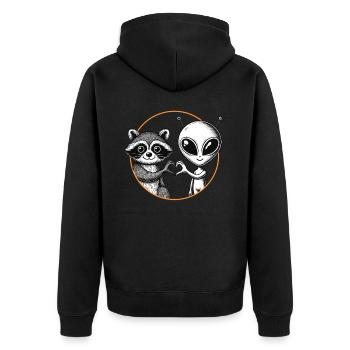 Raccoon, Alien, Heart Hand, Love - Unisex Premium Organic Zip Hoodie - black - Back - Nico (187cm)