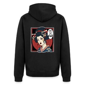 Une geisha japonaise pense : « C’est tellement grand » - Veste à capuche bio Premium Unisexe - noir - Dos - Nico (187cm)