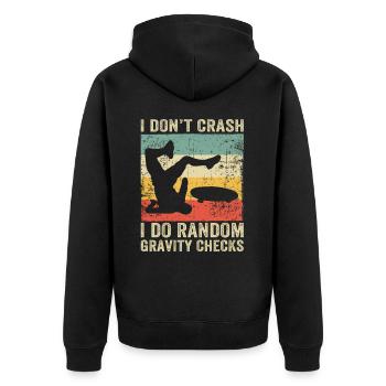 Ich stürze nicht, ich mache Random Gravity Checks Skate - Unisex Premium Bio Zip Hoodie - Schwarz - Hinten - Nico (187cm)