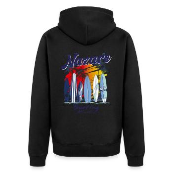 Nazaré, Portugal, Surfeur de l’Atlantique, Surf - Veste à capuche bio Premium Unisexe - noir - Dos - Nico (187cm)
