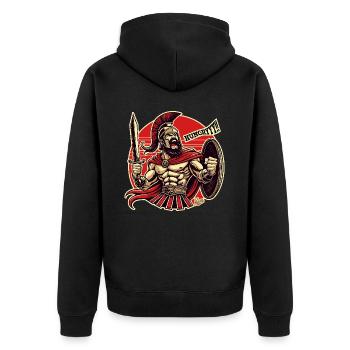 Leo der Nidas der wütende Spartaner hat Hunger - Unisex Premium Bio Zip Hoodie - Schwarz - Hinten - Nico (187cm)