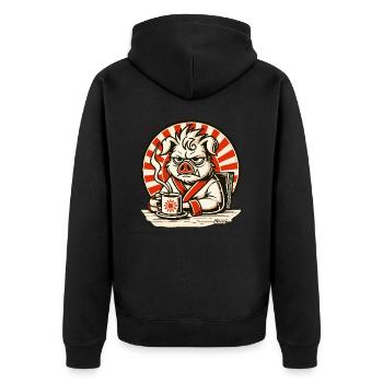 Bad mood morning grouch pig with coffee - Unisex Premium Organic Zip Hoodie - black - Back - Nico (187cm)