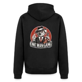 Retro-Geiger, Eleganter Hund One-Man-Gang - Unisex Premium Bio Zip Hoodie - Schwarz - Hinten - Nico (187cm)