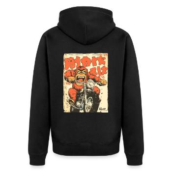 Crazy Orangutan – Motorcycle Biker - Unisex Premium Organic Zip Hoodie - black - Back - Nico (187cm)