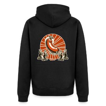 Kult der Heiligen Bratwurst - Unisex Premium Bio Zip Hoodie - Schwarz - Hinten - Nico (187cm)
