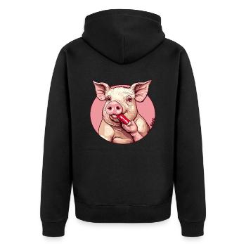 Le cochon se maquille – rouge à lèvres et glamour - Veste à capuche bio Premium Unisexe - noir - Dos - Nico (187cm)
