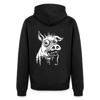 lustiges Horror-Schwein - Unisex Premium Bio Zip Hoodie - Schwarz - Hinten - Nico (187cm)