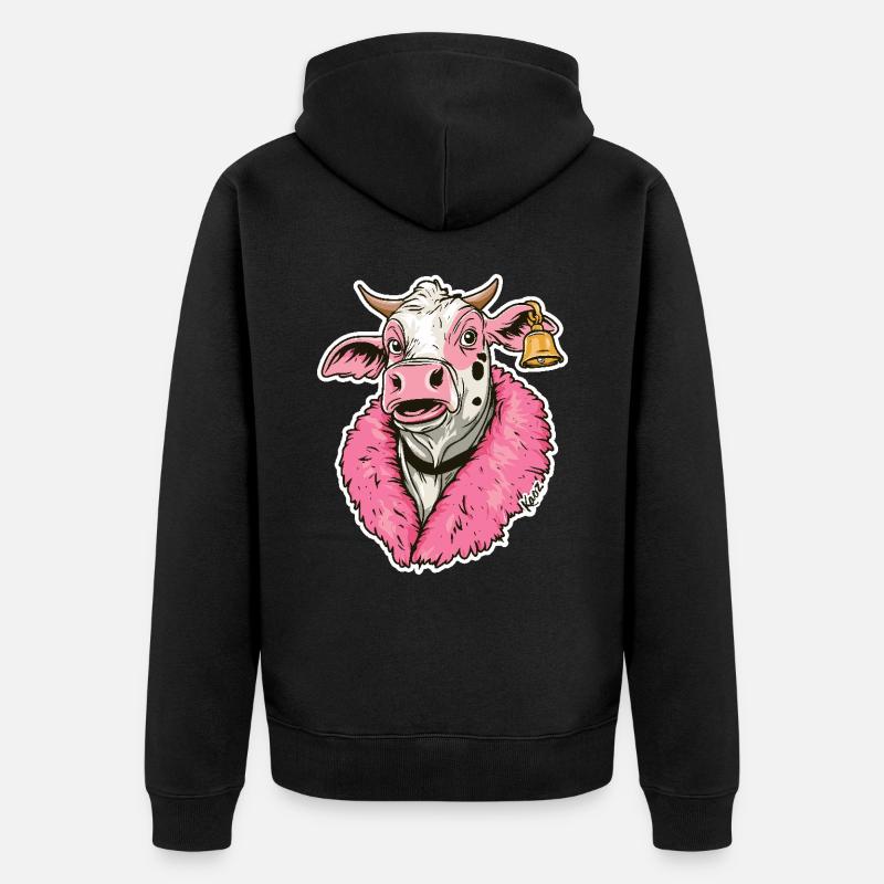 modische Mode-Kuh in pinker Jacke - Unisex Premium Bio Zip Hoodie - Schwarz