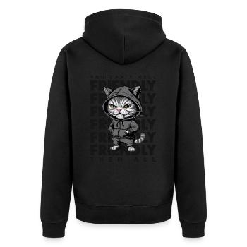 Genervte Katze Lustiges Katzen Spruch - Unisex Premium Bio Zip Hoodie - Schwarz - Hinten - Nico (187cm)