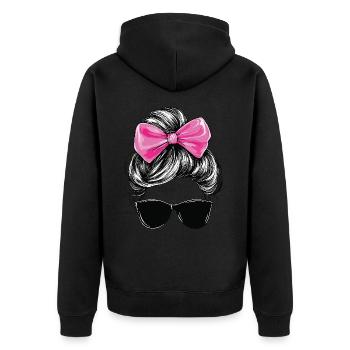 Frau Sonnenbrille Haare Schleife Mädchen Cool Chic - Unisex Premium Bio Zip Hoodie - Schwarz - Hinten - Nico (187cm)
