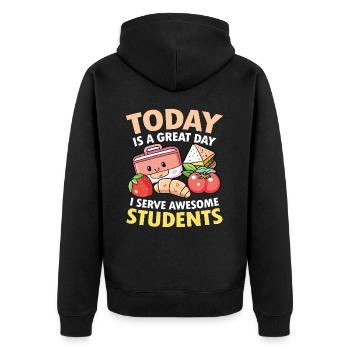 Today Is A Great Day I Serve Awesome - Unisex Premium Bio Zip Hoodie - Schwarz - Hinten - Nico (187cm)