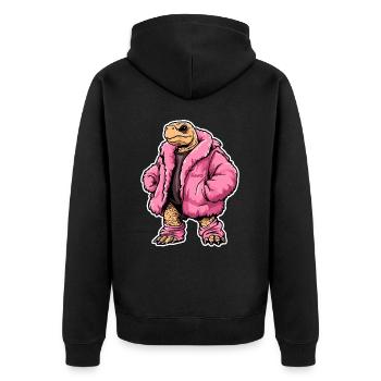 Tortue de mode avec veste rose - Veste à capuche bio Premium Unisexe - noir - Dos - Nico (187cm)