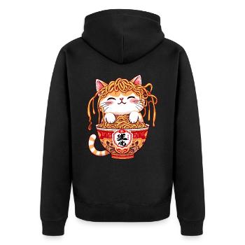 Cat, Ramen, Japanese Noodles, Funny Kitten - Unisex Premium Organic Zip Hoodie - black - Back - Nico (187cm)