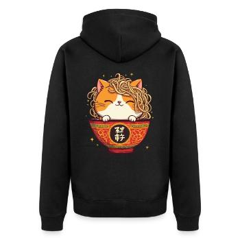 Cat, Ramen, Japanese Noodles, Funny Kitten - Unisex Premium Organic Zip Hoodie - black - Back - Nico (187cm)