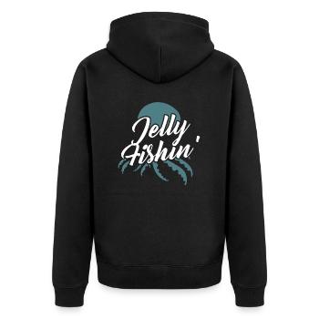 Jelly Fishin' - Cooles Quallendesign - Unisex Premium Bio Zip Hoodie - Schwarz - Hinten - Nico (187cm)