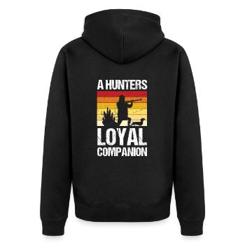A loyal companion of the hunter - Proud Hunting - Unisex Premium Organic Zip Hoodie - black - Back - Nico (187cm)