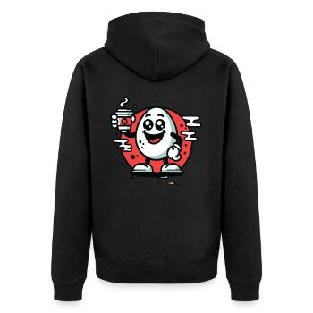 Happy Cartoon Breakfast Egg with Coffee - Unisex Premium Organic Zip Hoodie - black - Back - Nico (187cm)