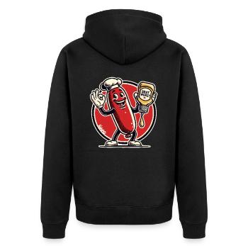 Délicieux chef heureux : bratwurst en sauce - Veste à capuche bio Premium Unisexe - noir - Dos - Nico (187cm)