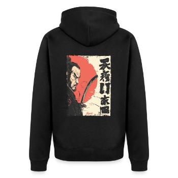 Japanese Red Sun Samurai - Unisex Premium Organic Zip Hoodie - black - Back - Nico (187cm)