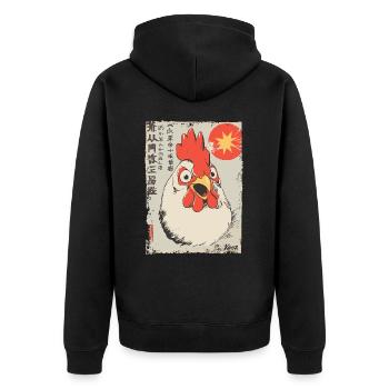 Wütender lustiger Cartoon-Hahn - Unisex Premium Bio Zip Hoodie - Schwarz - Hinten - Nico (187cm)