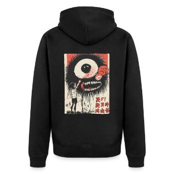 Street-Art-Junge mit Monsterauge - Unisex Premium Bio Zip Hoodie - Schwarz - Hinten - Nico (187cm)