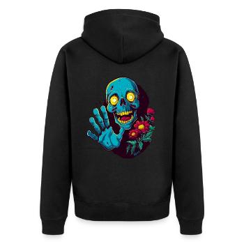 Drôle de crâne avec des fleurs salue : Bonjour ! - Veste à capuche bio Premium Unisexe - noir - Dos - Nico (187cm)