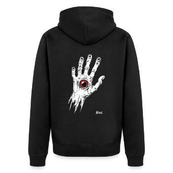White zombie hand with eye - Unisex Premium Organic Zip Hoodie - black - Back - Nico (187cm)