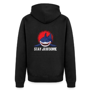 Bleiben Sie Jawsome Shark Design - Unisex Premium Bio Zip Hoodie - Schwarz - Hinten - Nico (187cm)
