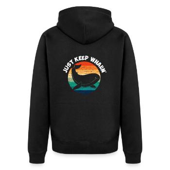 Einfach Weiterwalzen" Wal-design - Unisex Premium Bio Zip Hoodie - Schwarz - Hinten - Nico (187cm)