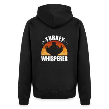 Truthahnflüsterer Design Im Vintage-stil - Unisex Premium Bio Zip Hoodie - Schwarz - Hinten - Nico (187cm)