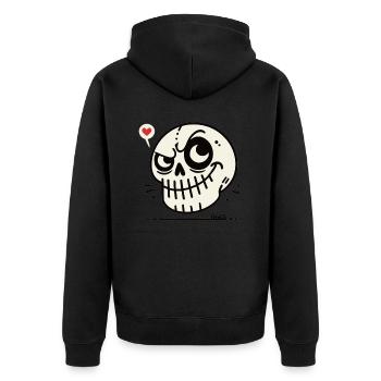 Funny cartoon skull skull with heart - Unisex Premium Organic Zip Hoodie - black - Back - Nico (187cm)