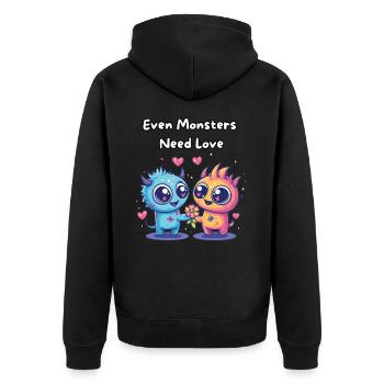 Even Monsters Need Love - Süße Monster - Unisex Premium Bio Zip Hoodie - Schwarz - Hinten - Nico (187cm)