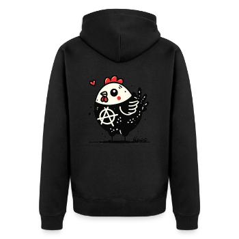 Lustiges Anarchie-Huhn - Unisex Premium Bio Zip Hoodie - Schwarz - Hinten - Nico (187cm)