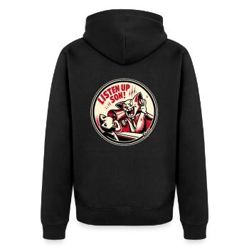 Hör zu, mein Sohn! Lauter Megafon Papa - Unisex Premium Bio Zip Hoodie - Schwarz - Hinten - Nico (187cm)