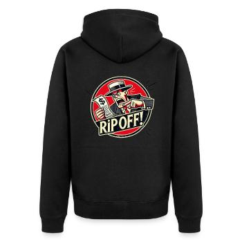 Mann wütend über Abzocke Rechnung - Unisex Premium Bio Zip Hoodie - Schwarz - Hinten - Nico (187cm)