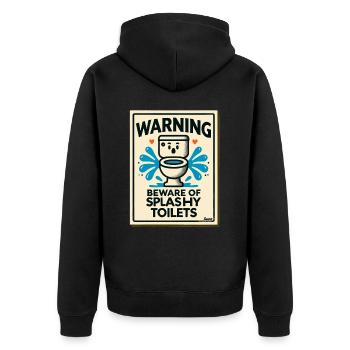 Achtung: Vorsicht vor spritzenden Toiletten - Unisex Premium Bio Zip Hoodie - Schwarz - Hinten - Nico (187cm)