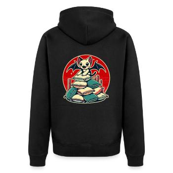 Happy Bat – Sur une pile d’oreillers - Veste à capuche bio Premium Unisexe - noir - Dos - Nico (187cm)