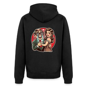 Nerd heureux avec femme séduisante - Veste à capuche bio Premium Unisexe - noir - Dos - Nico (187cm)