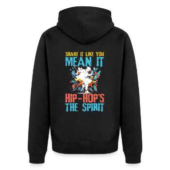 Shake It Like You Mean It Hip Hop's The Spirit - Unisex Premium Bio Zip Hoodie - Schwarz - Hinten - Nico (187cm)