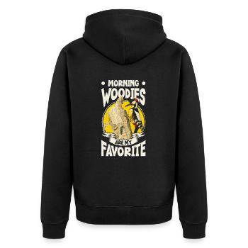 Morning Woodies are my favorite - Unisex Premium Organic Zip Hoodie - black - Back - Nico (187cm)