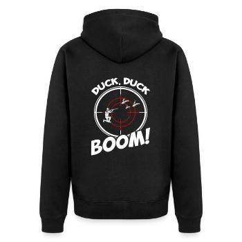 Ducken, Ducken, Bumm! - Unisex Premium Bio Zip Hoodie - Schwarz - Hinten - Nico (187cm)