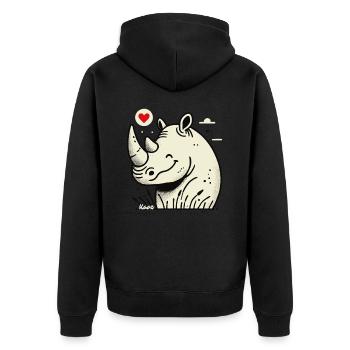 Fröhliches Liebes-Rhinozeros Nashorn - Unisex Premium Bio Zip Hoodie - Schwarz - Hinten - Nico (187cm)
