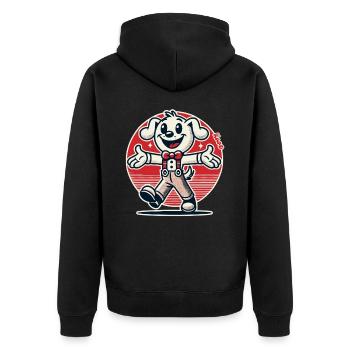Funny cartoon dog with cheerful greeting - Unisex Premium Organic Zip Hoodie - black - Back - Nico (187cm)