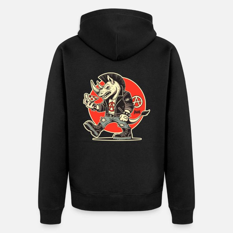 Anarchy Punk Rhino avec Pizza - Veste à capuche bio Premium Unisexe - noir